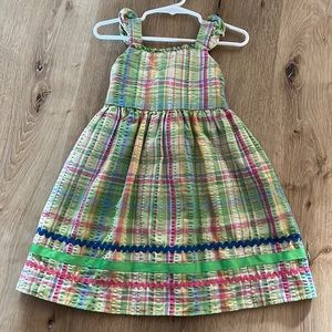 Good Lad Toddler Girl dress 3t. Colorful Plaid. Rickrack. Flutter Sleeve